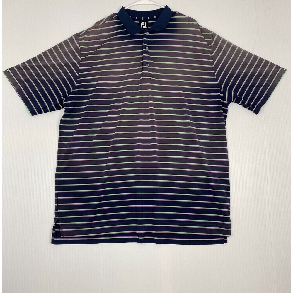 Footjoy FJ ProDry Golf Polo Shirt Mens Size XXL Pink Green Striped Stretch
